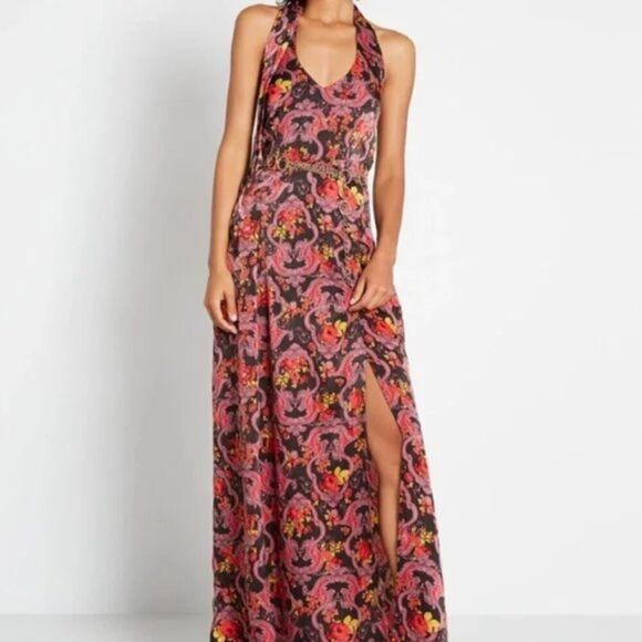 Anthropologie Modcloth We'll Meet Again Floral Retro Halter Maxi Dress Size 8 - Picture 4 of 12